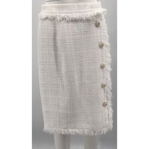 Ralph & Russo Retail-$1950 White Sequin Tweed Midi Skirt sz 42